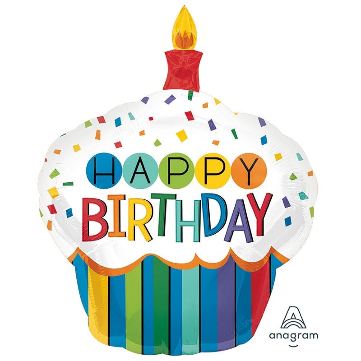 Rainbow Birthday Cupcake Supershape Balloon - 29" x 36" Foil