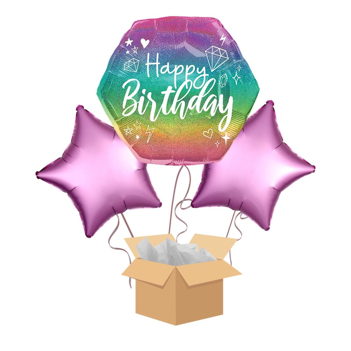 Large Happy Birthday Sparkle Balloon Bouquet - Delivered Inflated