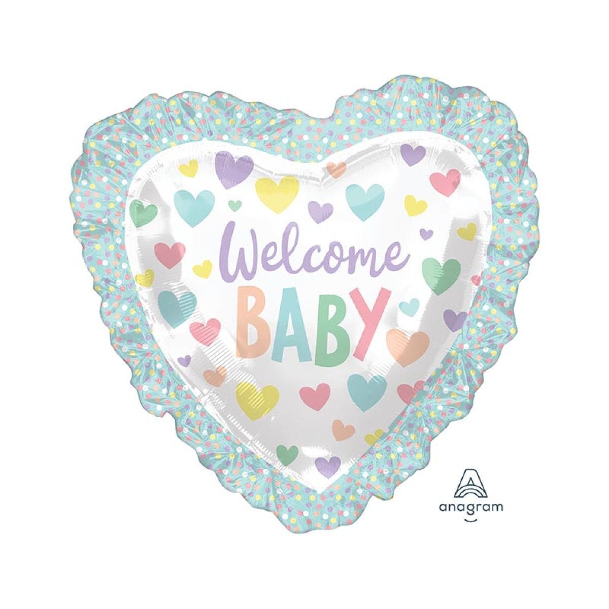 Welcome Baby Ruffle Heart Supershape Balloon - 28" x 28" Foil