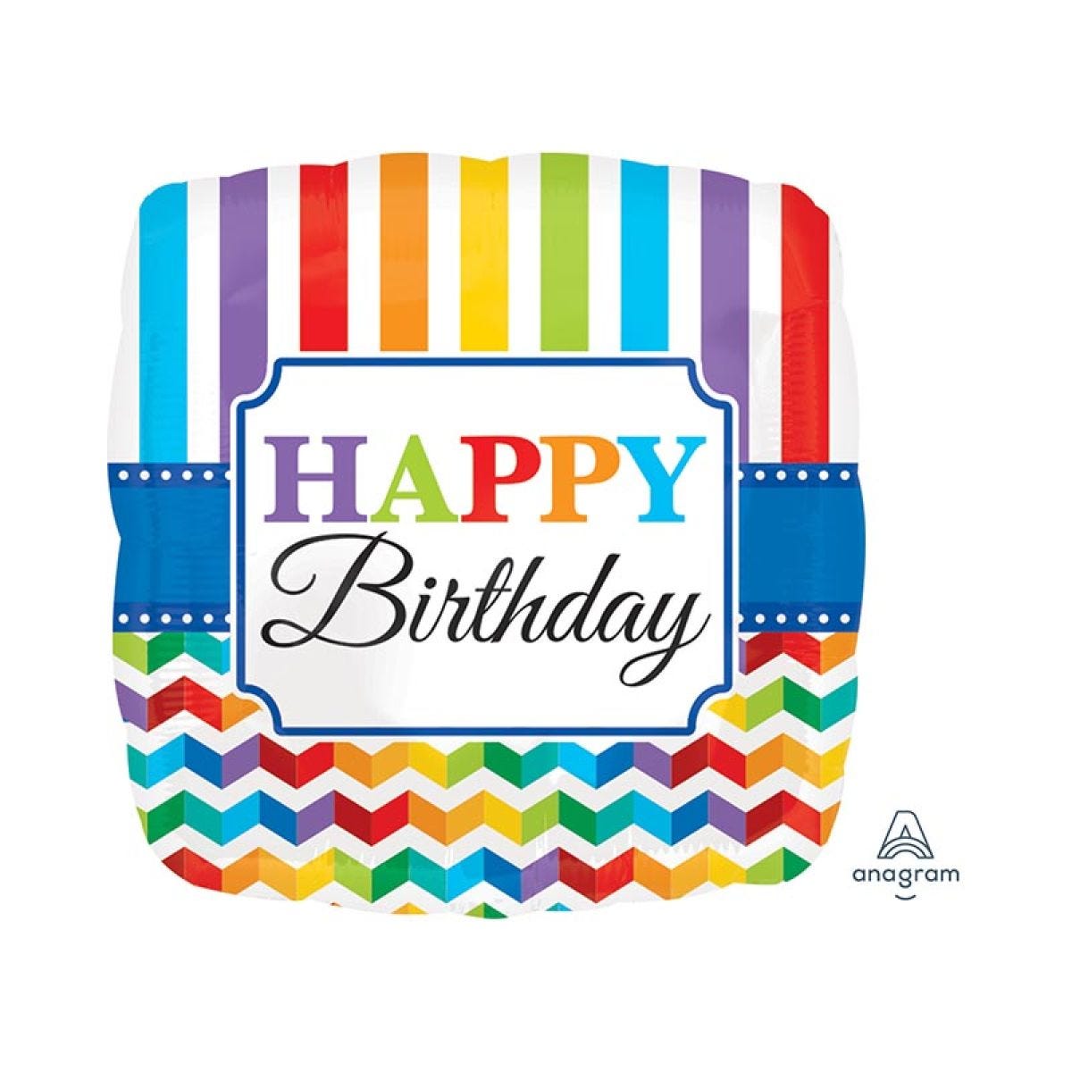 Happy Birthday Chevron Stripes Balloon - 18" Foil