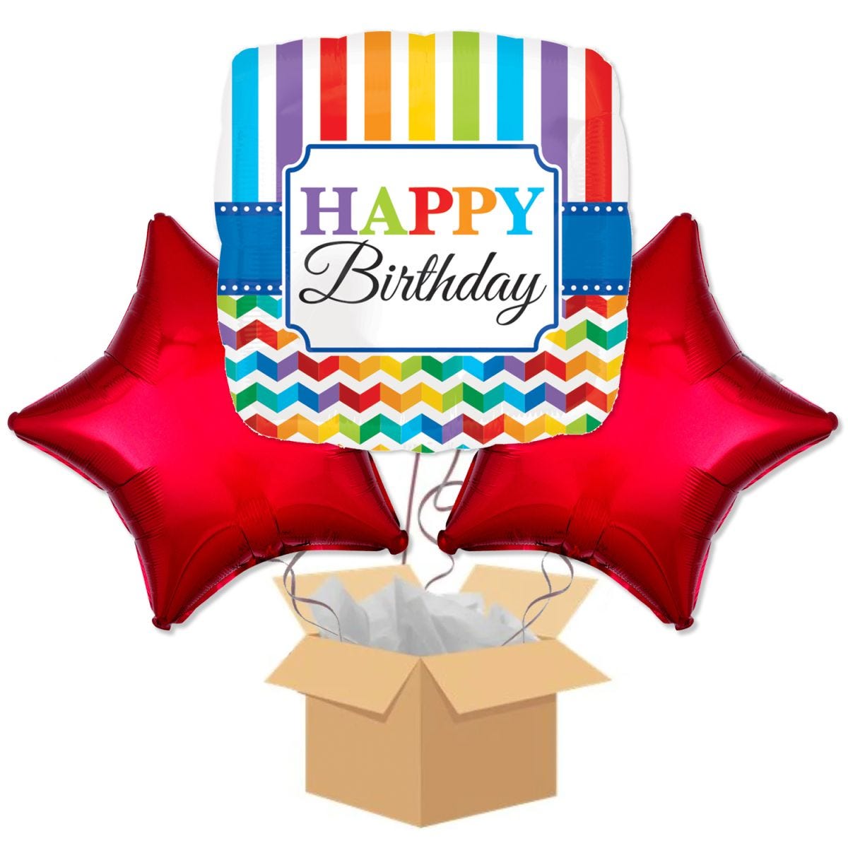 Happy Birthday Chevron Stripes Balloon Bouquet - Delivered Inflated