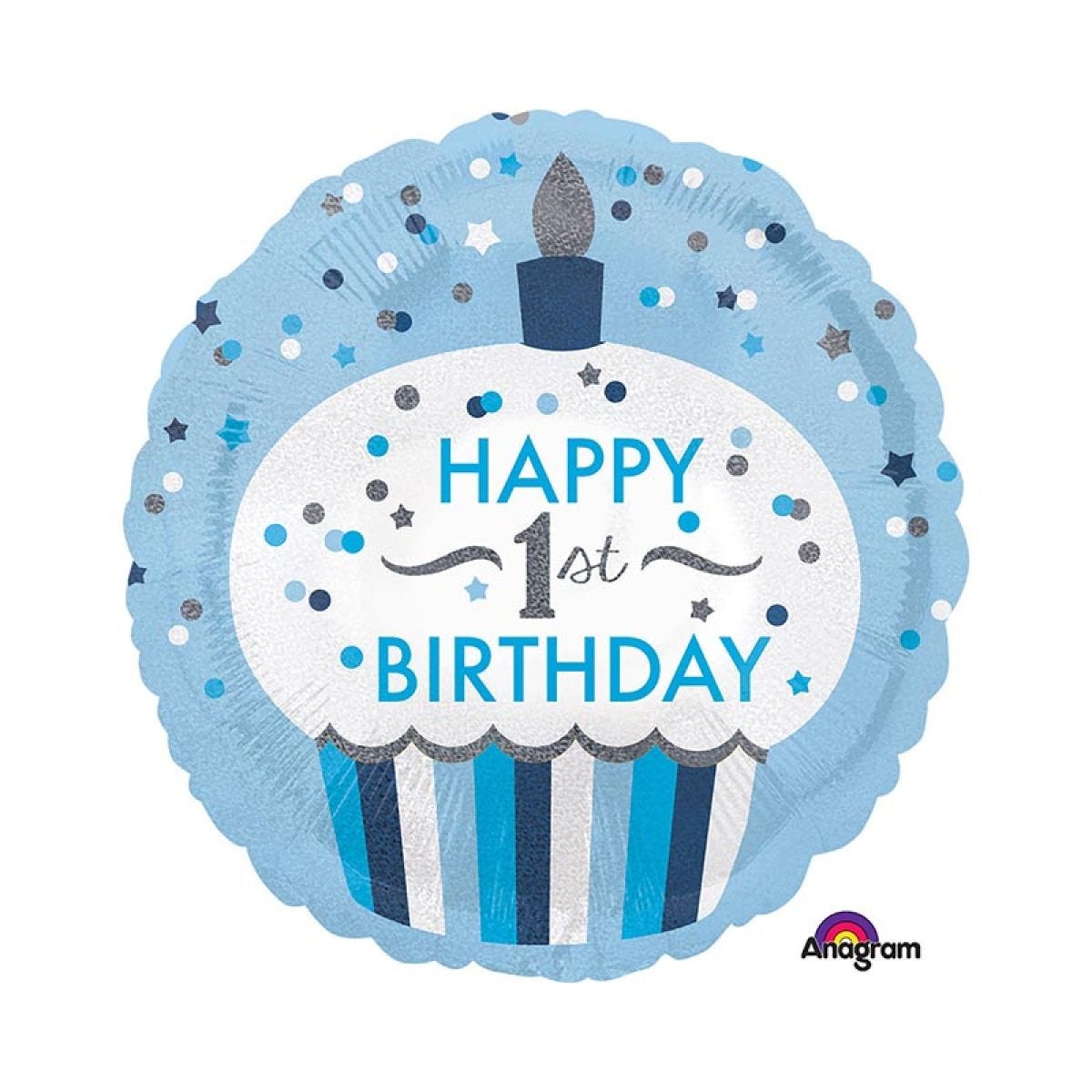 1st Birthday Cupcake Boy Balloon - 18" Foil