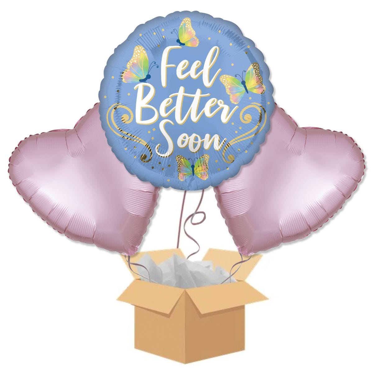 Feel Better Soon Butterflies Balloon Bouquet - Delivered Inflated