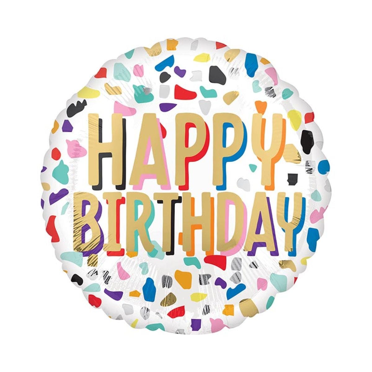 Confetti Gold Happy Birthday Balloon - 18" Foil