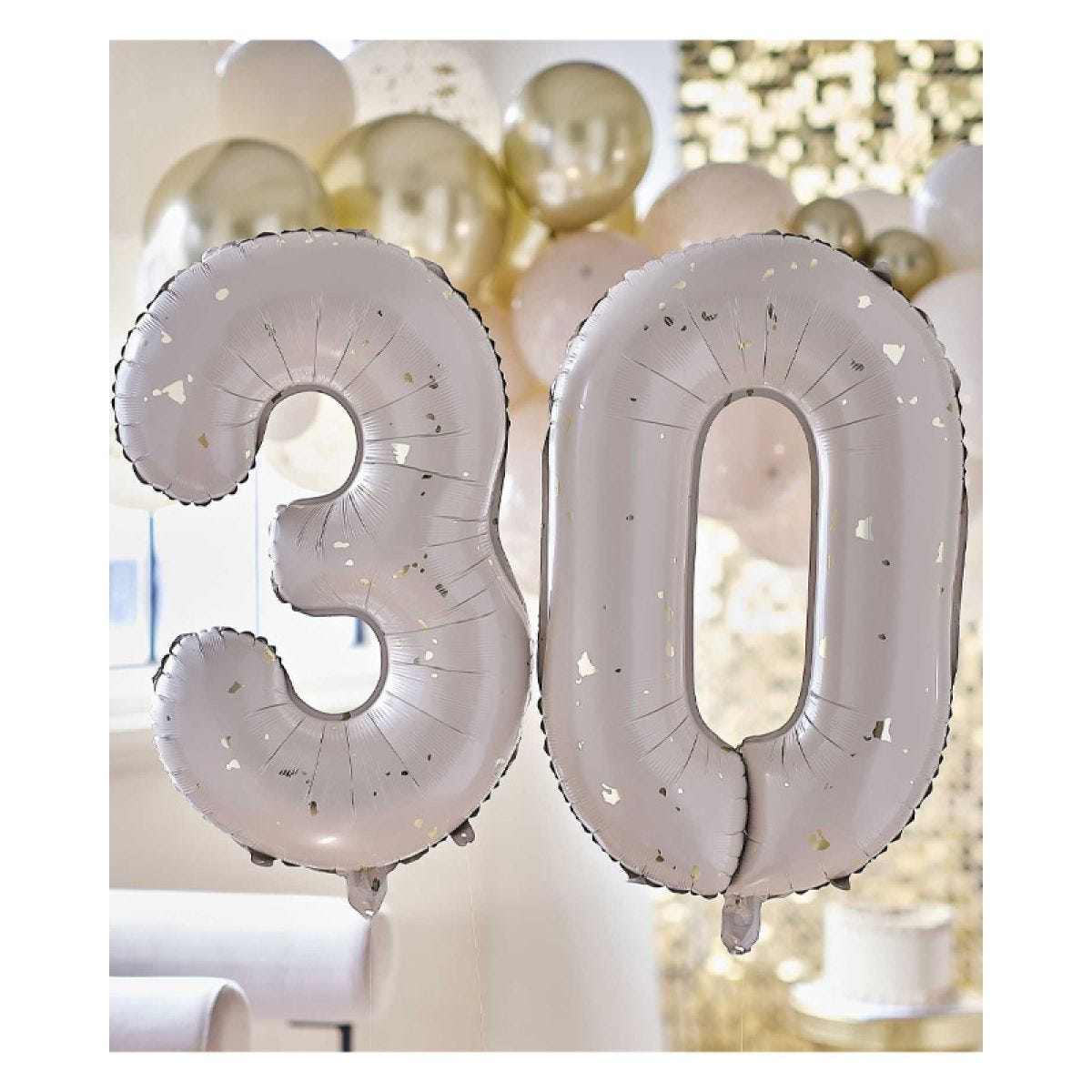 30 Gold Speckle Number Balloons - 26" Foil