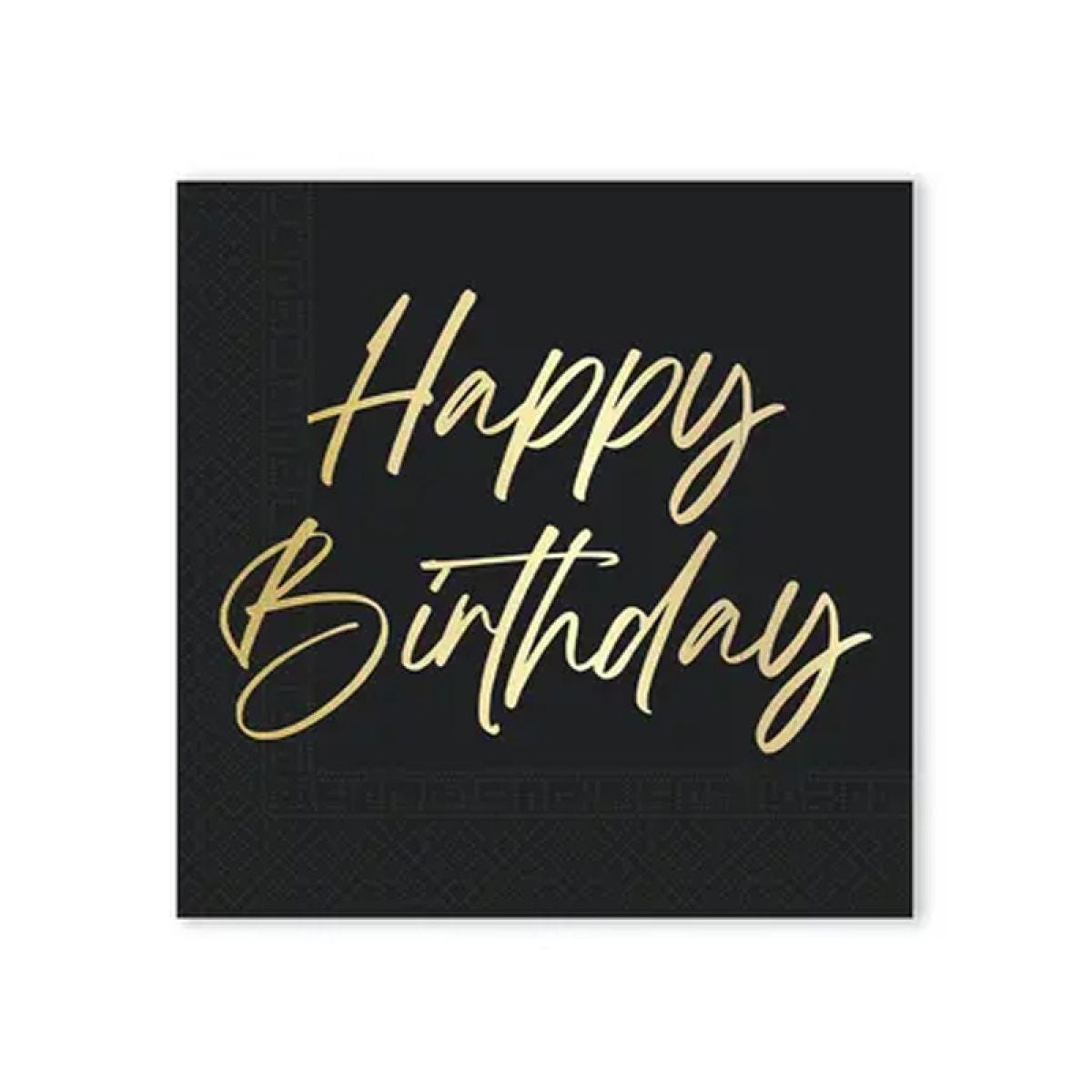 Black & Gold Happy Birthday Paper Napkins - 33cm (20pk)