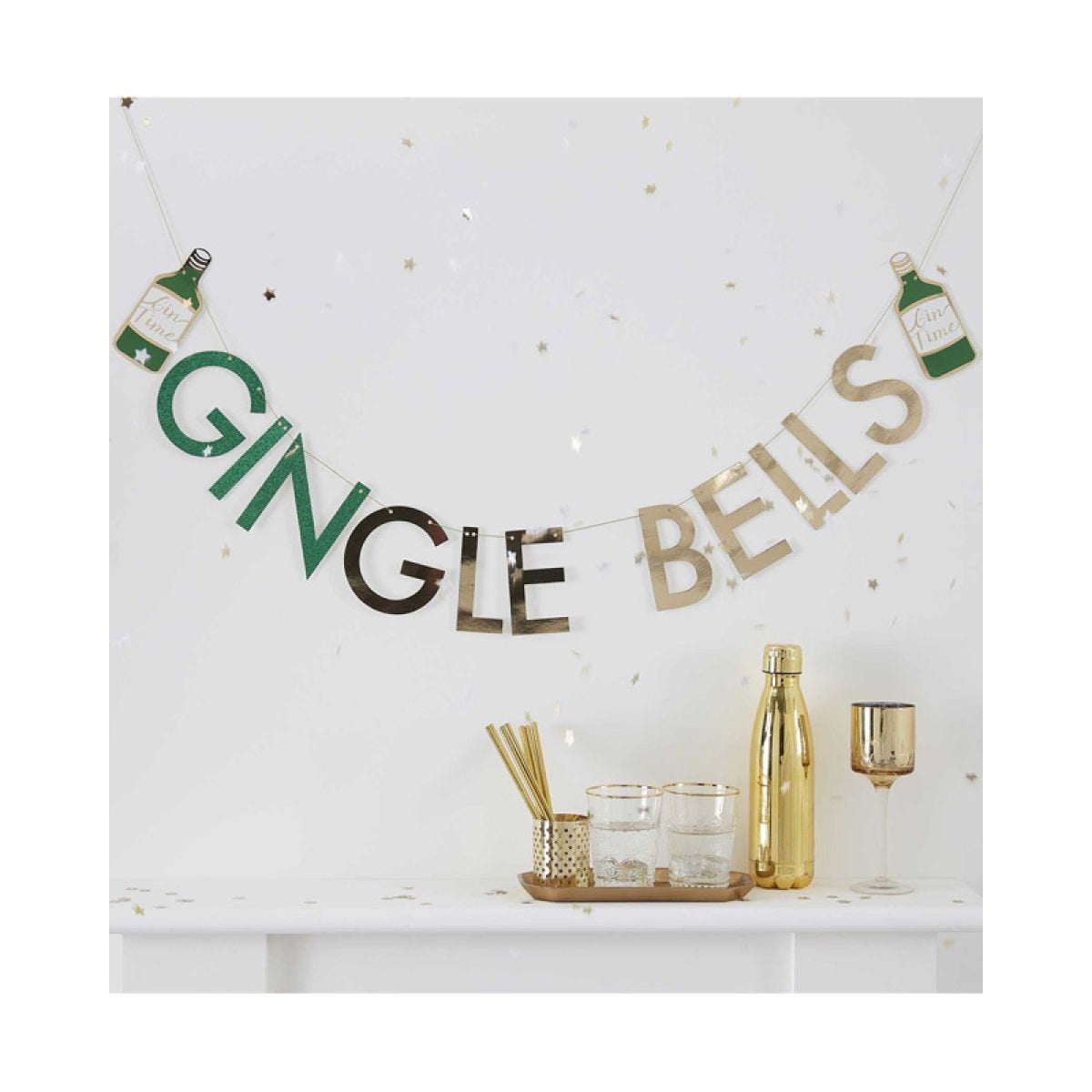 Gold Glitter GINgle Bells Bunting - 2m