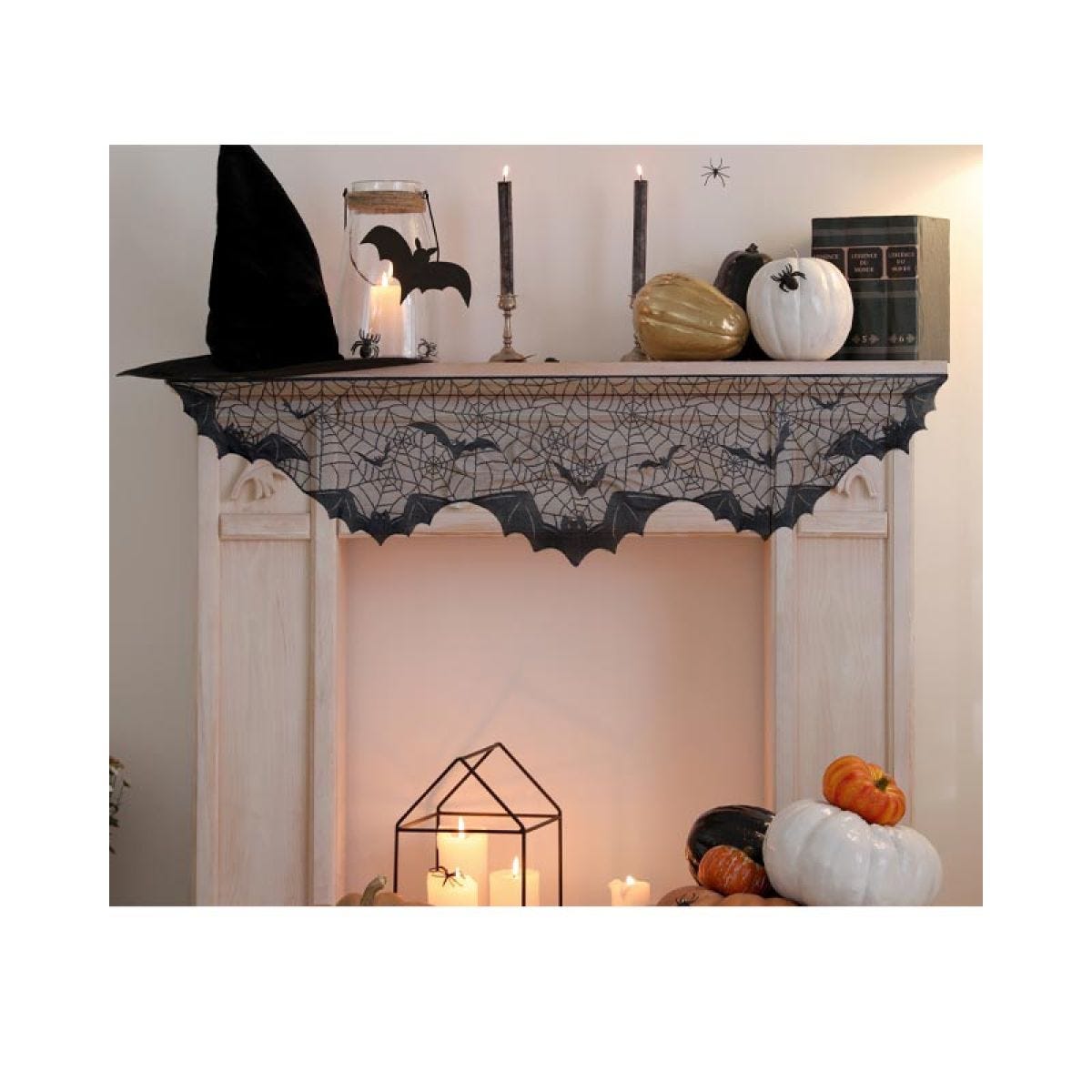 Lace Bat Print Fireplace Drape
