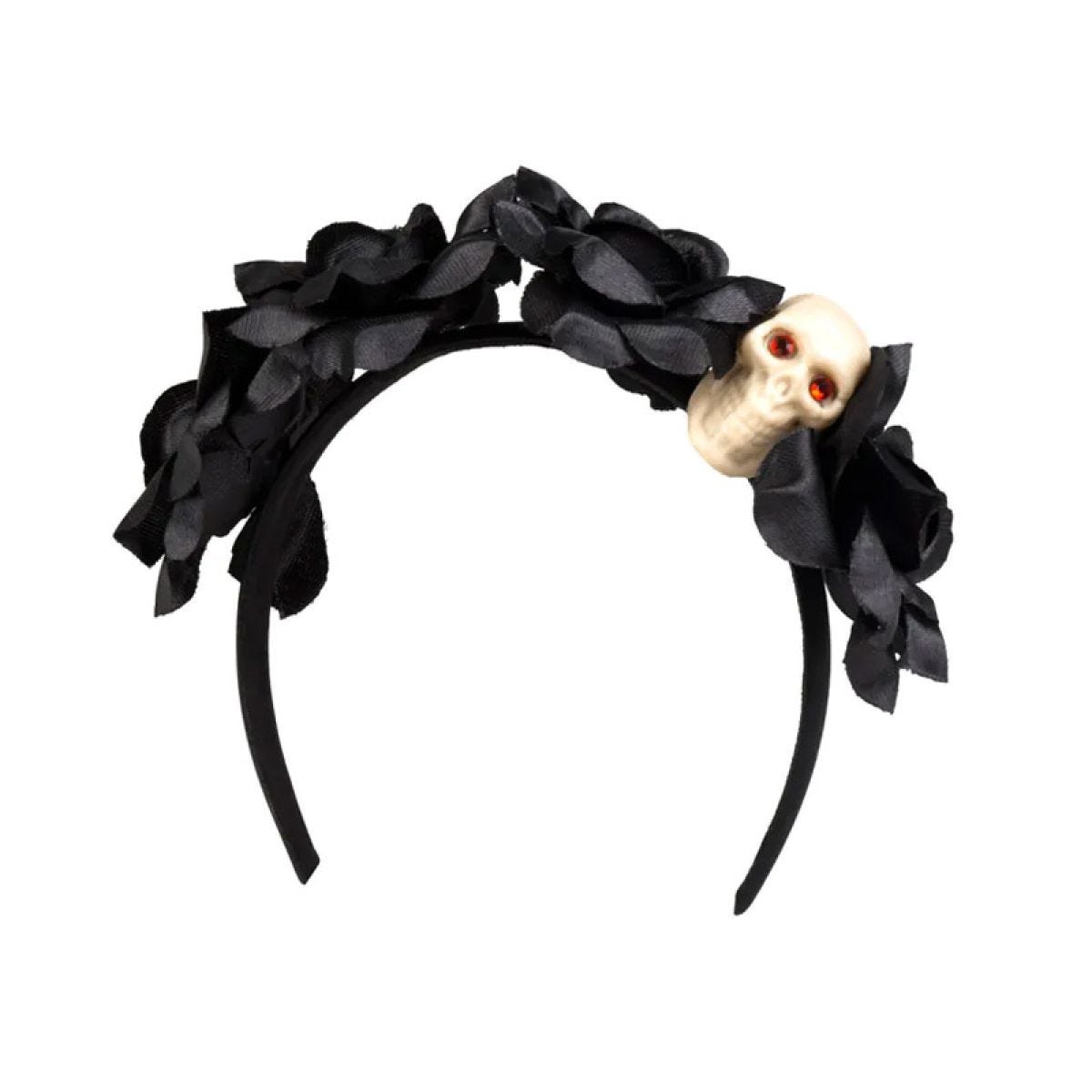 Black Roses & Skull Headband