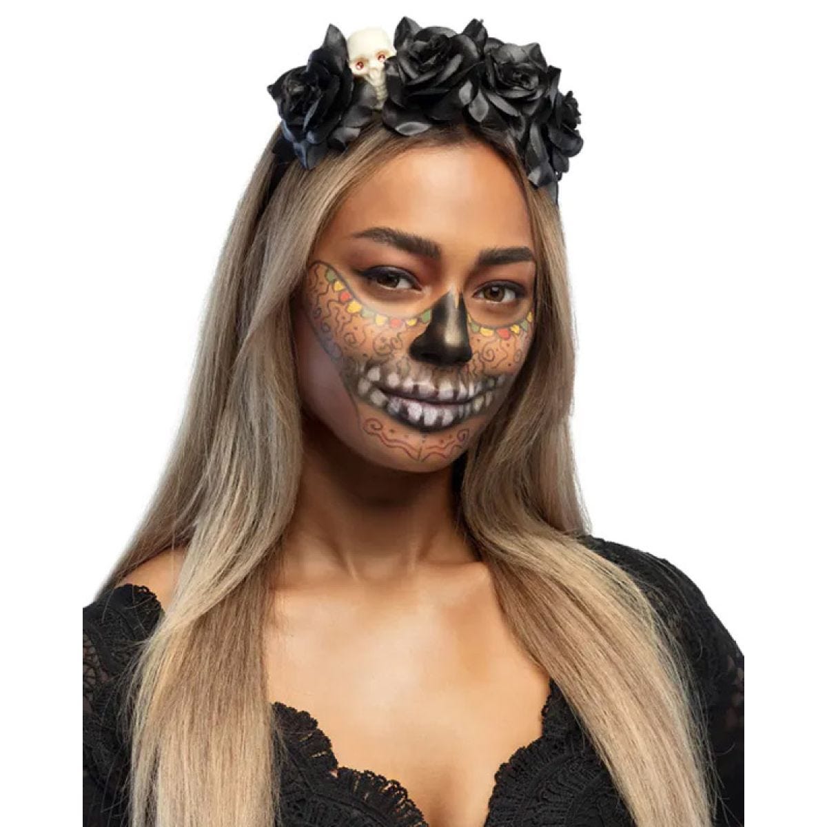 Black Roses & Skull Headband