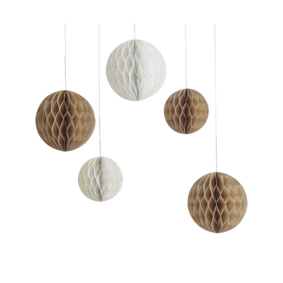 Teddy Bear Neutral Paper Honeycomb Decorations (5pk)