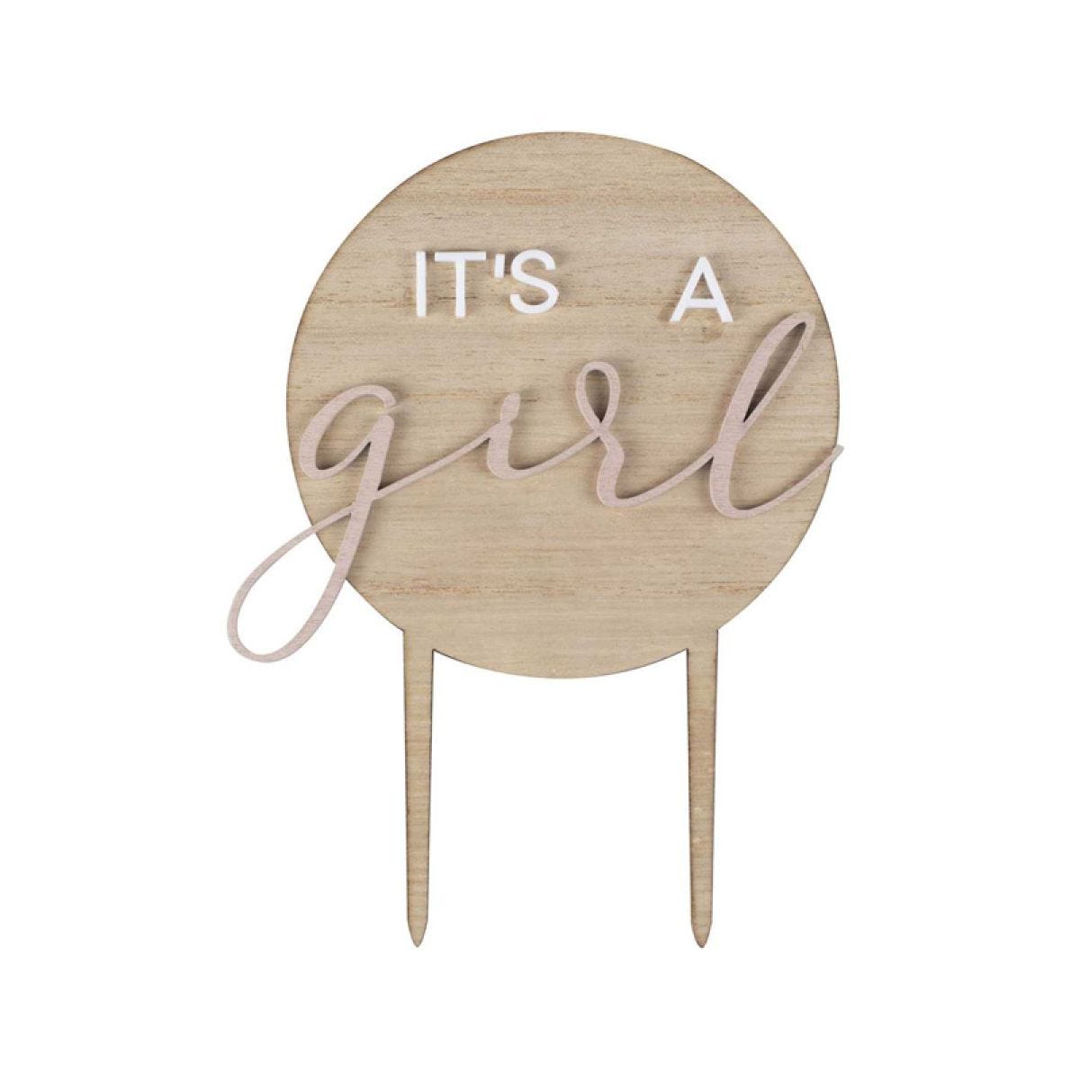 Teddy Bear &apos;It&apos;s a Girl&apos; Wooden Baby Shower Cake Topper - 17.8cm x 12cm