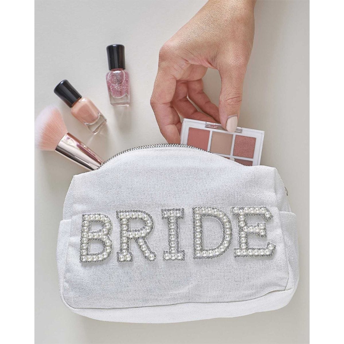 Embellished Pearl Bride Makeup Bag - 20cm x 12cm