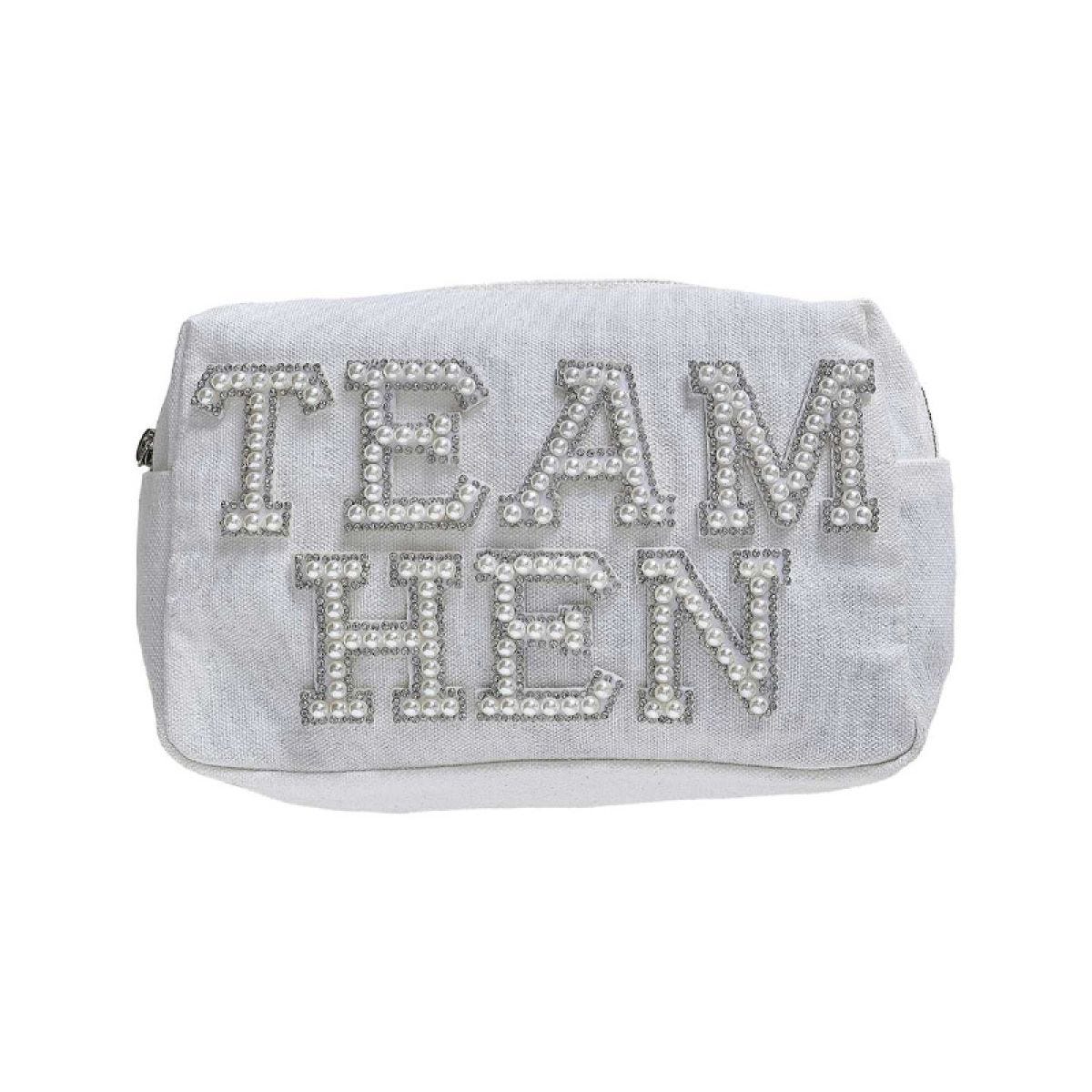 Embellished Pearl &apos;Team Hen&apos; Makeup Bag - 20cm x 12cm
