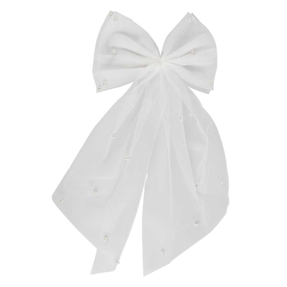 White Hair Bow with Pearls - 46cm