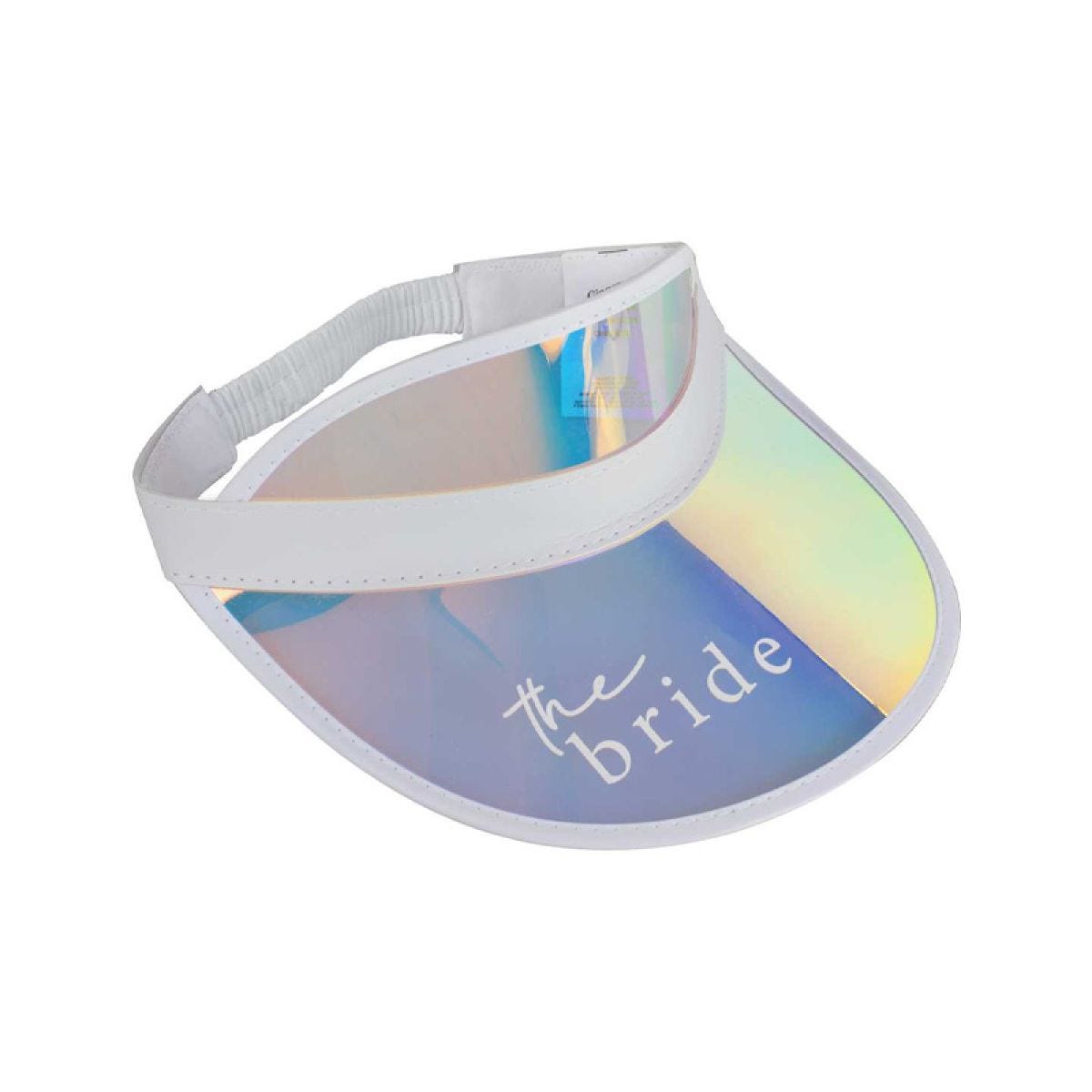 White Holographic &apos;The Bride&apos; Visor Hen Party Hat
