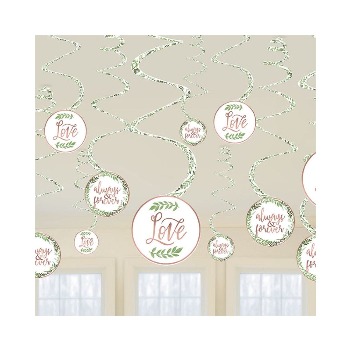 Love & Leaves Hanging Swirl Decorations (12pk)