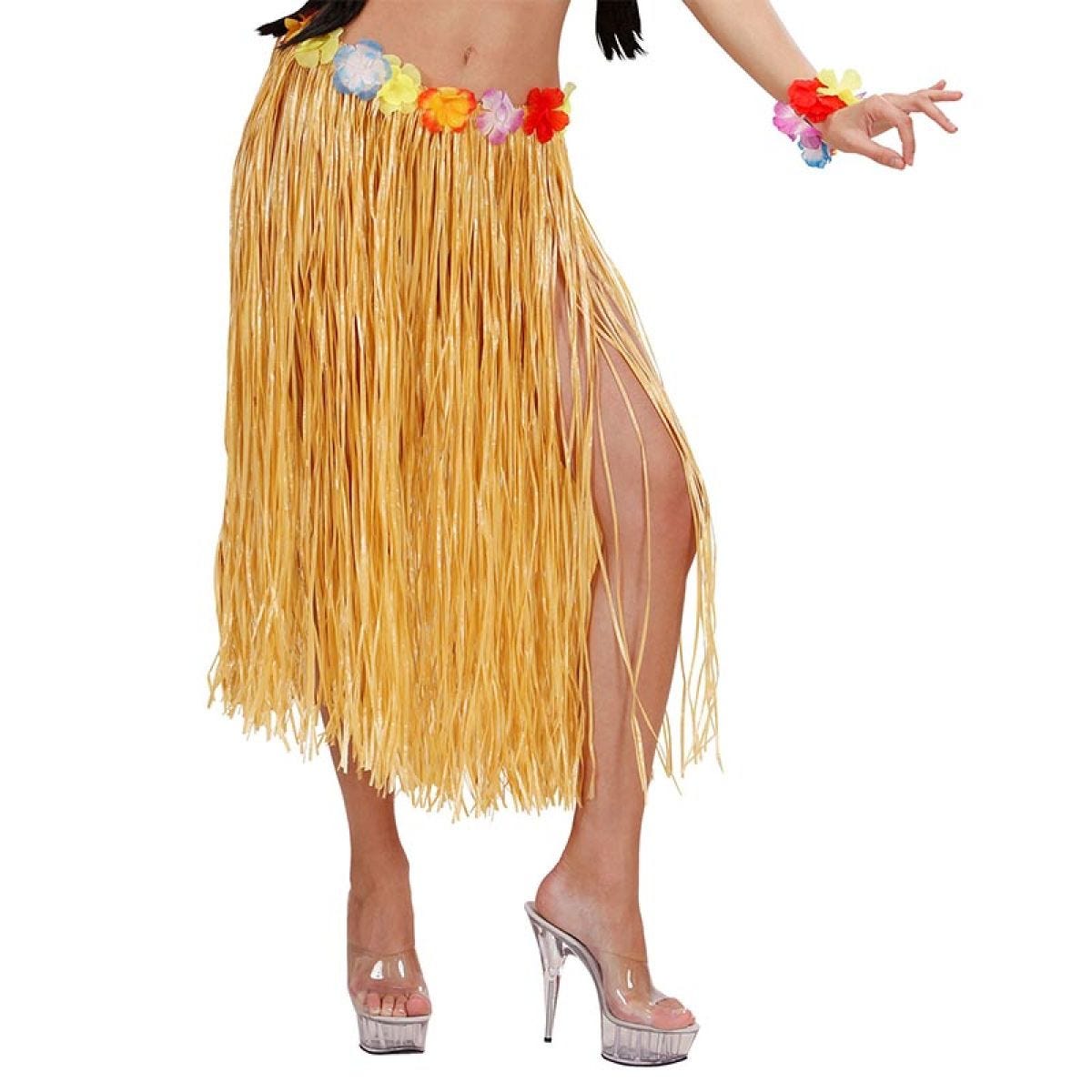 Hawaiian Straw Skirt with Flower Belt - 78cm