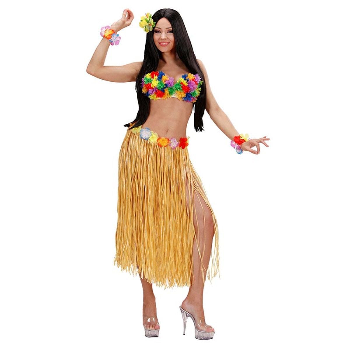 Hawaiian Straw Skirt with Flower Belt - 78cm