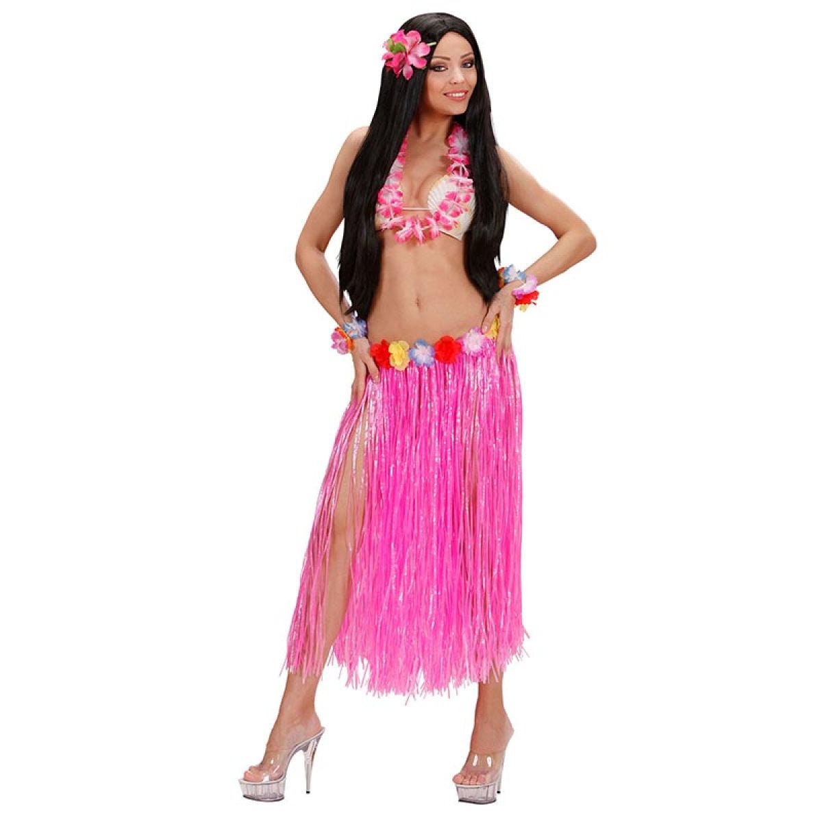Pink Hawaiian Skirt with Flower Belt - 78cm