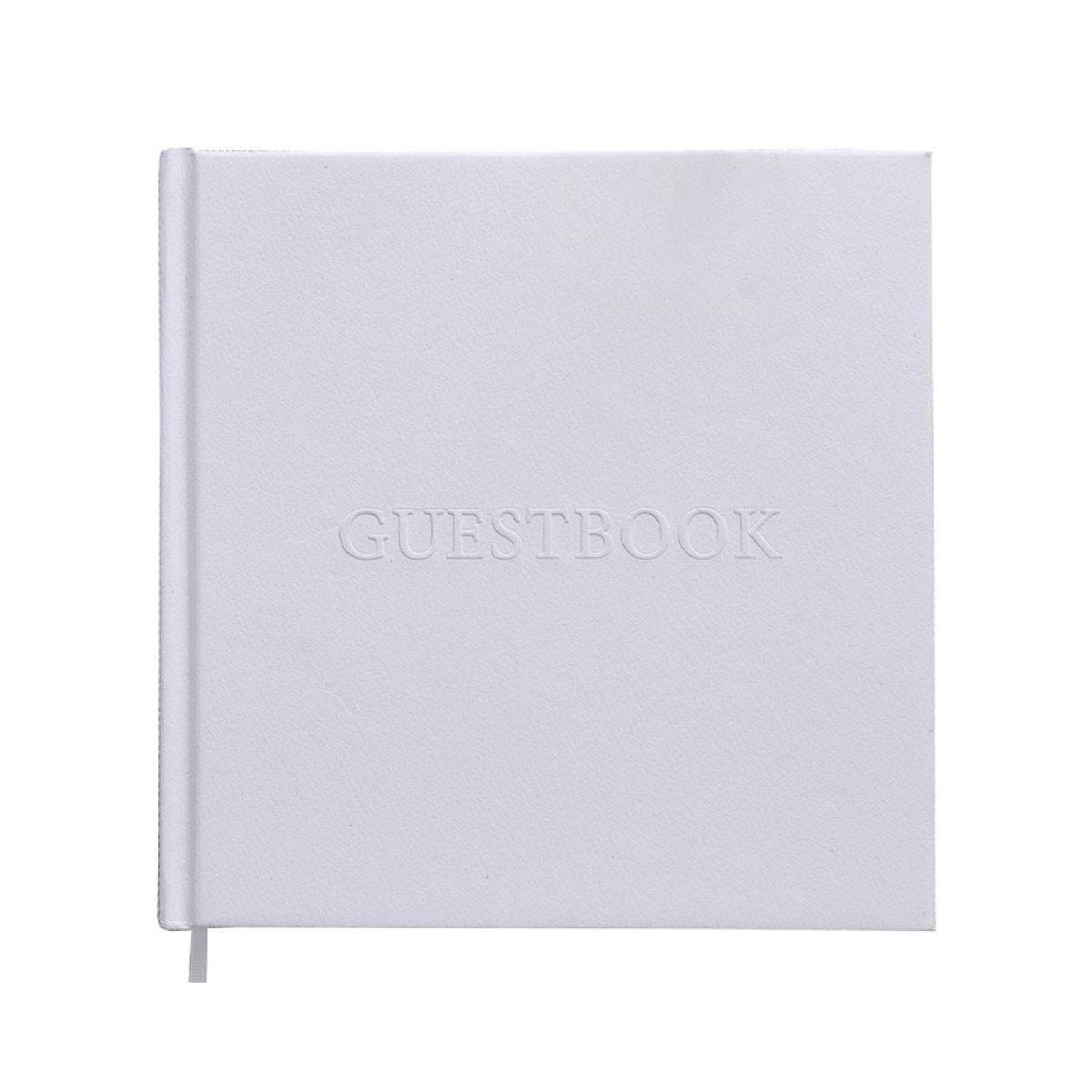 White Embossed Wedding Guest Book with Gold Paper Edge - 21.5cm x 21.5cm
