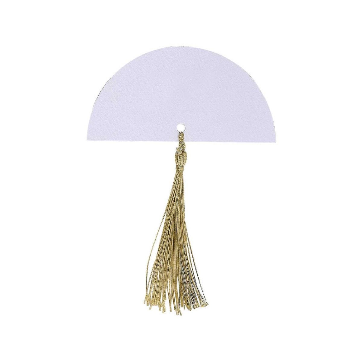 White with Gold Tassels Wedding Paper Place Cards - 3.3cm x 6.5cm (6pk)