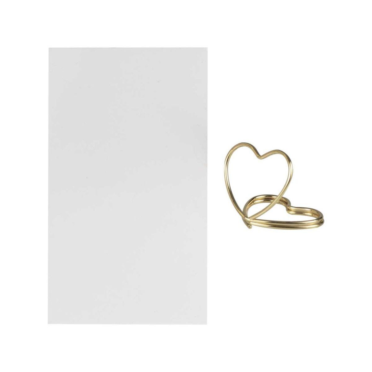 Gold Metal Heart Wedding Place Card Holders with Texture Cards - 5cm x 9cm (6pk)