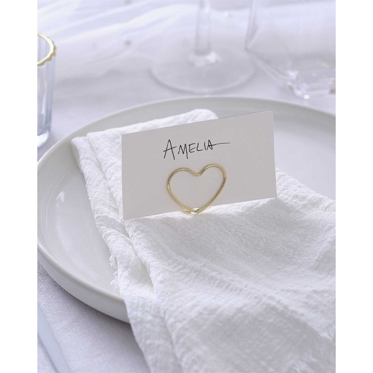 Gold Metal Heart Wedding Place Card Holders with Texture Cards - 5cm x 9cm (6pk)