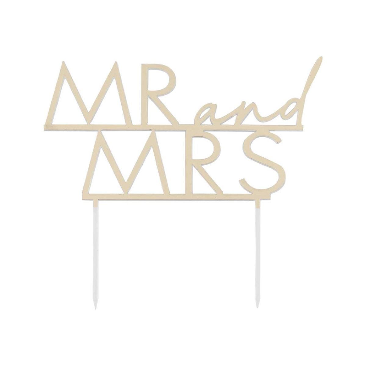 Gold Acrylic &apos;Mr & Mrs&apos; Cake Topper - 14.5cm x 15.8cm