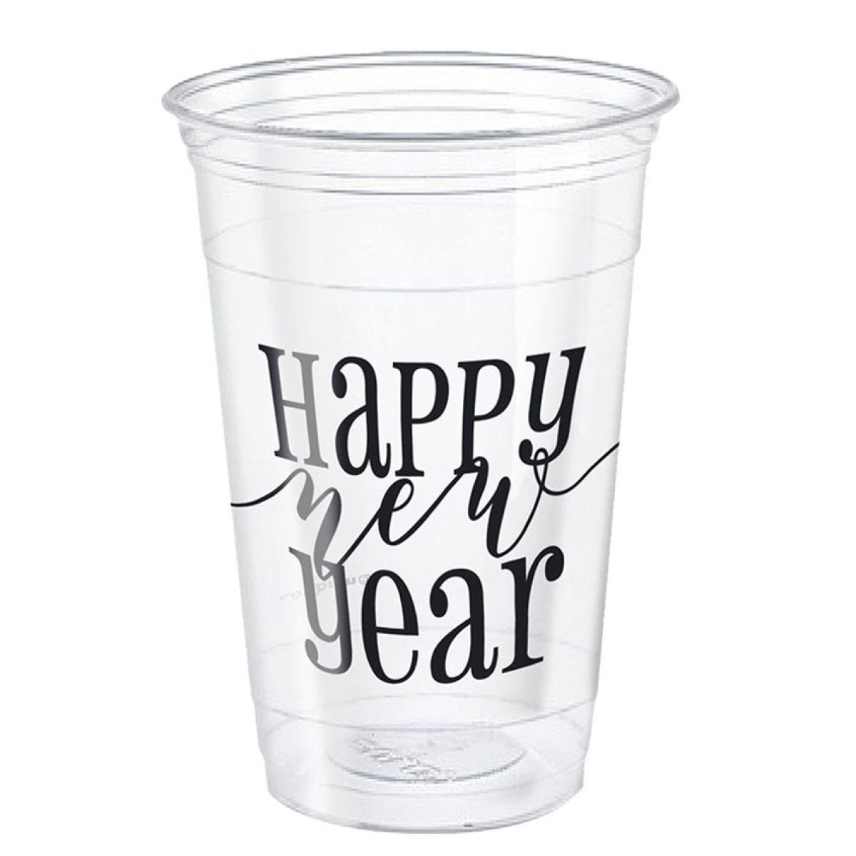 Happy New Year Clear Plastic Party Cups (8pk)