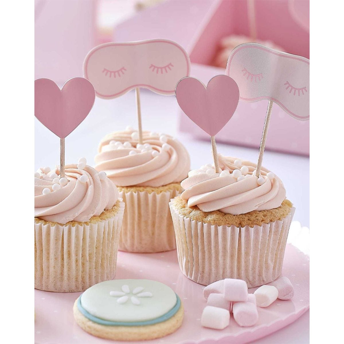Pamper Party Pink Card Eye Mask Shaped Cake Toppers (12pk)
