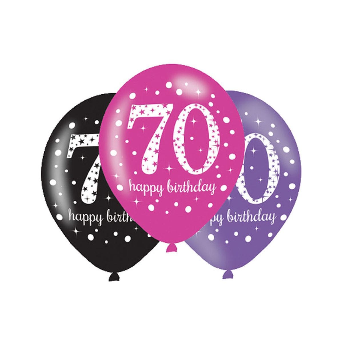 Happy 70th Birthday Pink Mix Balloons - 11" Latex (6pk)