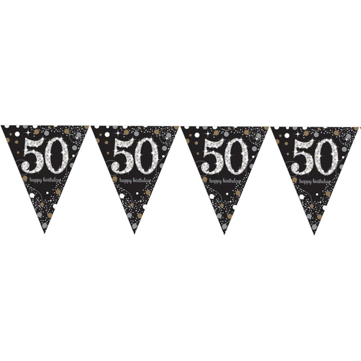 Pink Age 50 Holographic Plastic Bunting - 4m