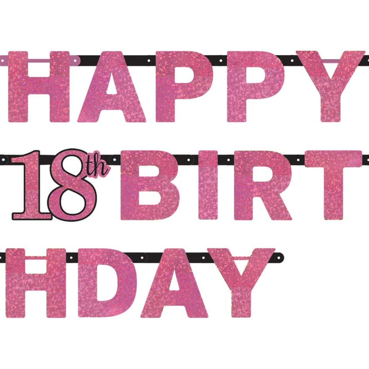 Pink &apos;Happy 18th Birthday&apos; Holographic Paper Letter Banner - 2m