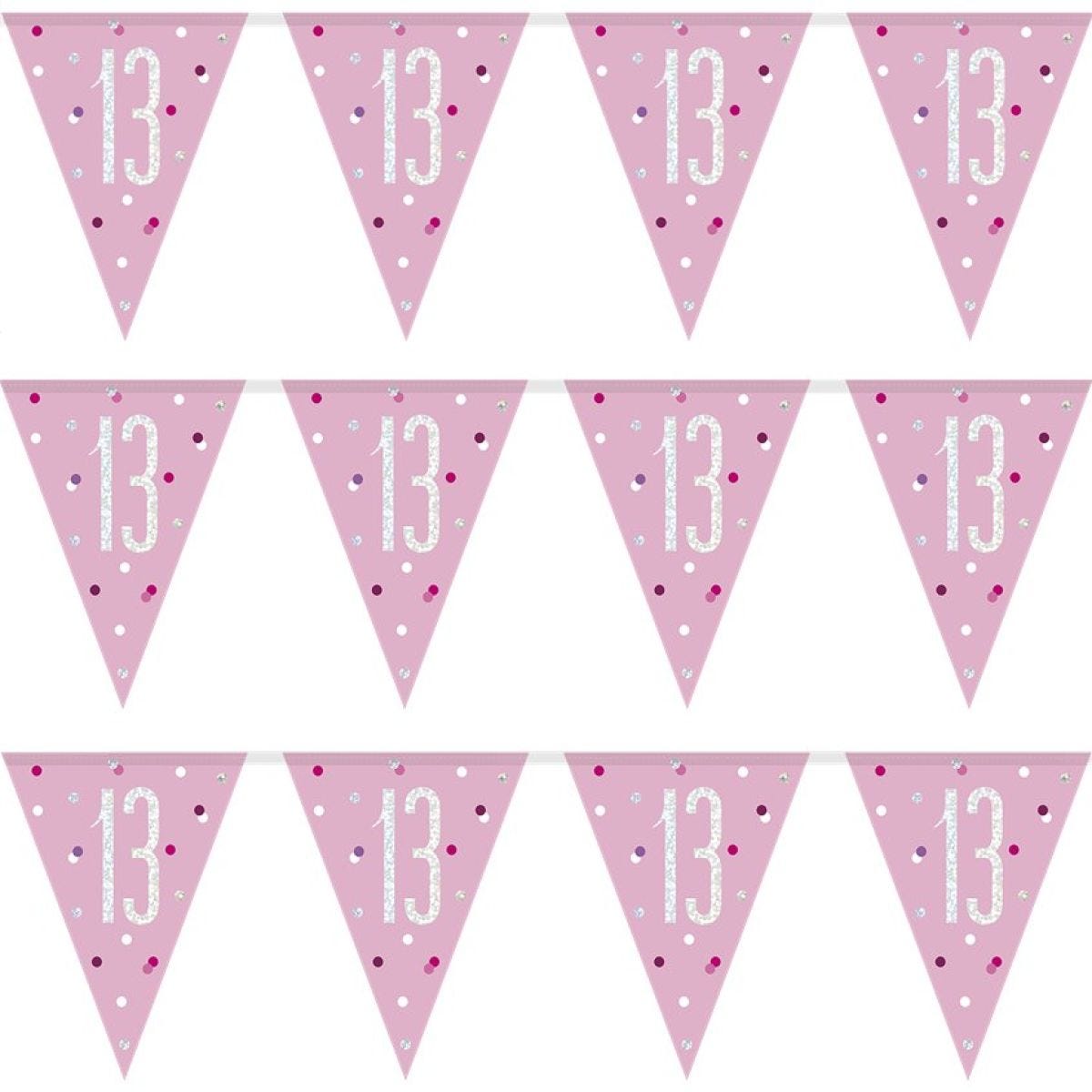 Pink 13th Birthday Plastic Bunting - 2.75m