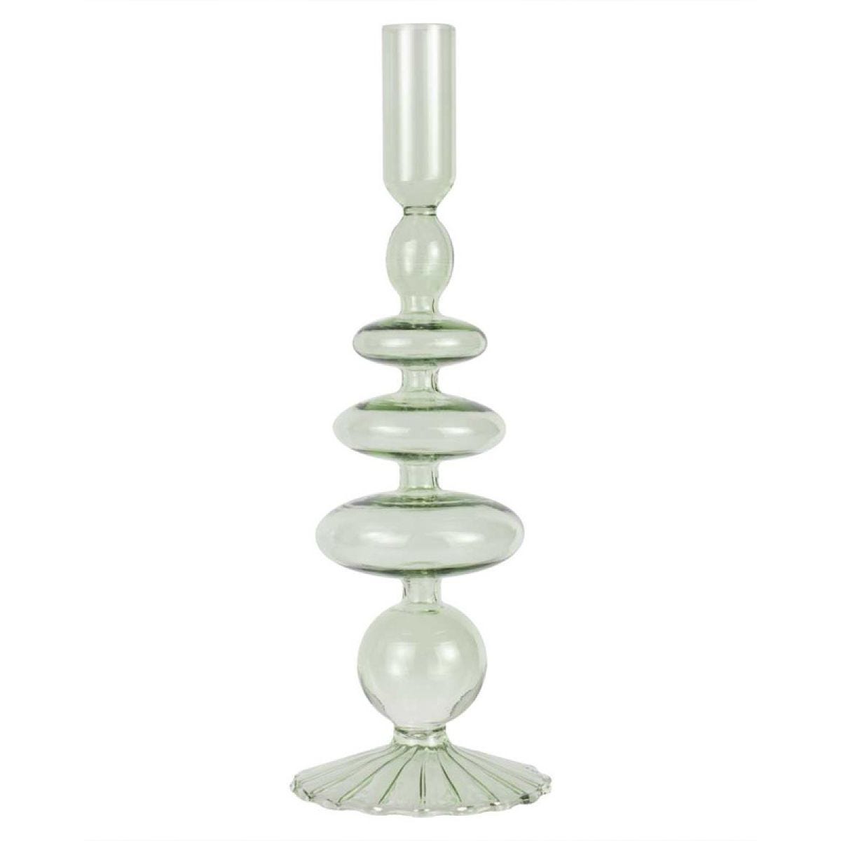 Pastel Wave Green Glass Bubble Candle Holder