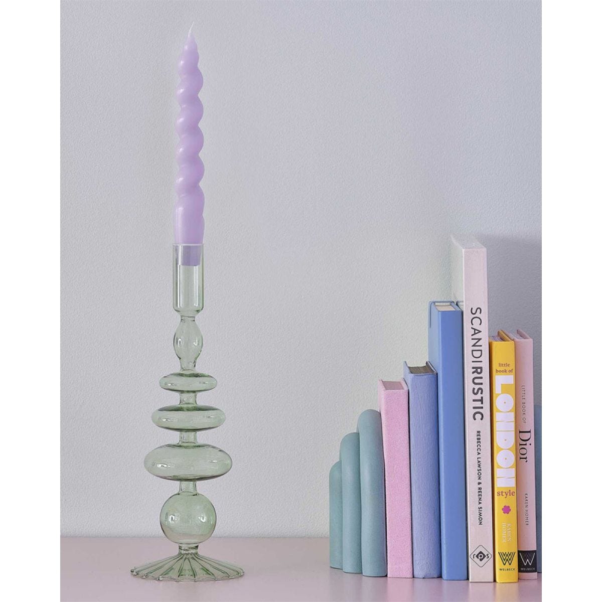 Pastel Wave Green Glass Bubble Candle Holder