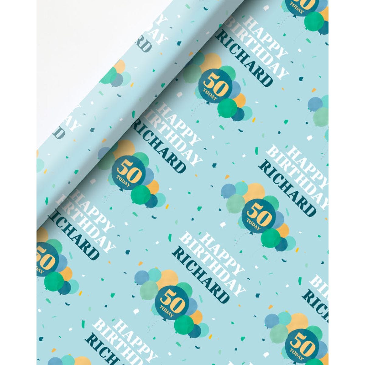 Blue Balloons 50th  Birthday Personalised Wrapping Paper