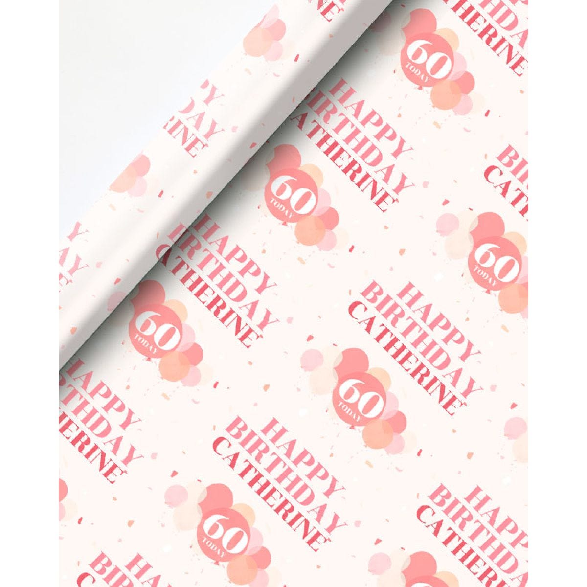 Peach Balloons 60th Birthday Personalised Wrapping Paper