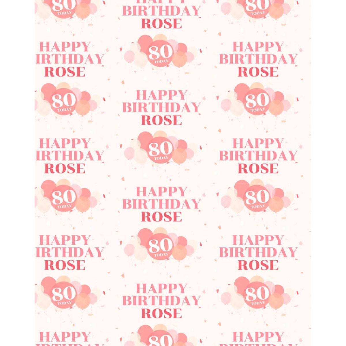 Peach Balloons 80th Birthday Personalised Wrapping Paper