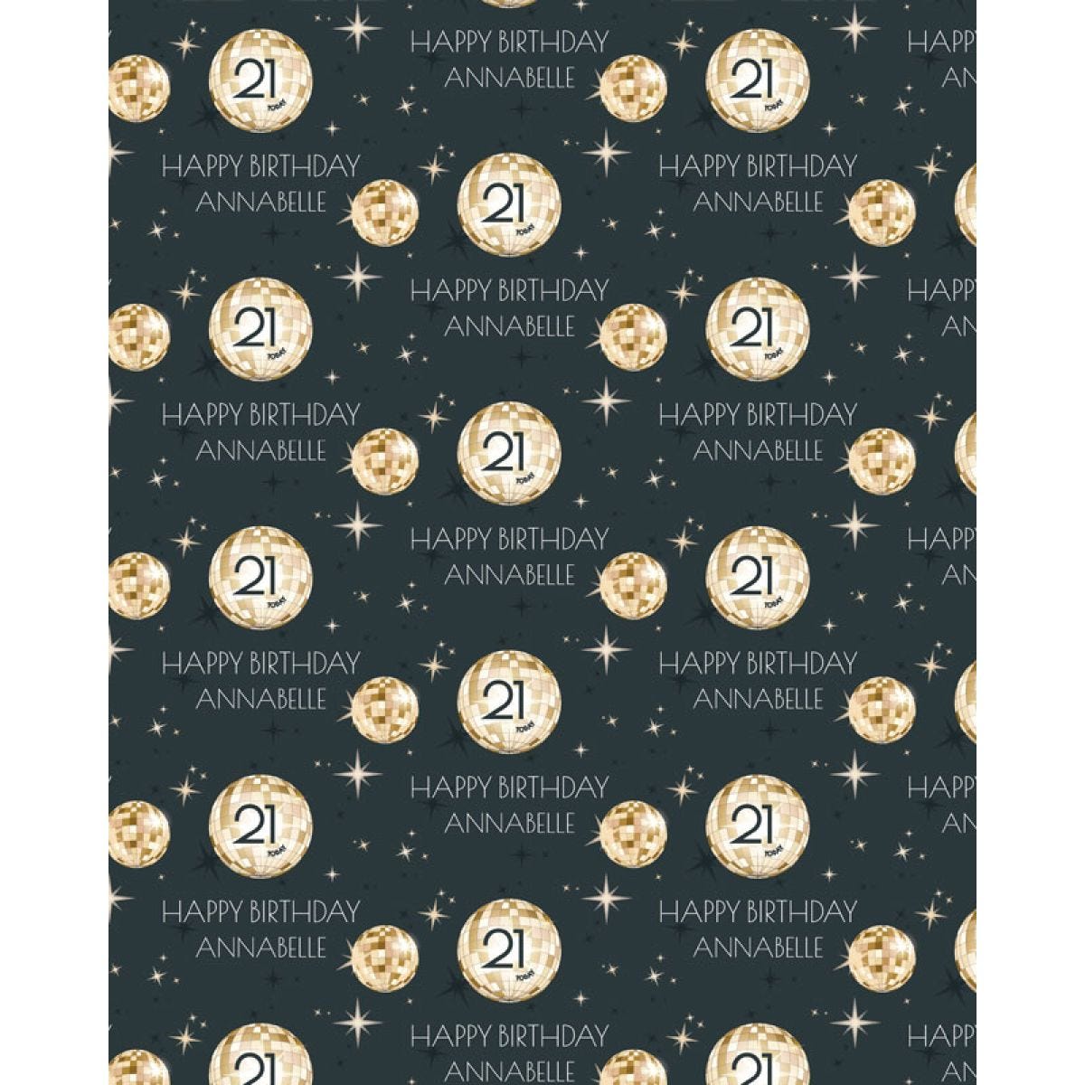 Black & Gold Disco Ball 21st Birthday Personalised Wrapping Paper