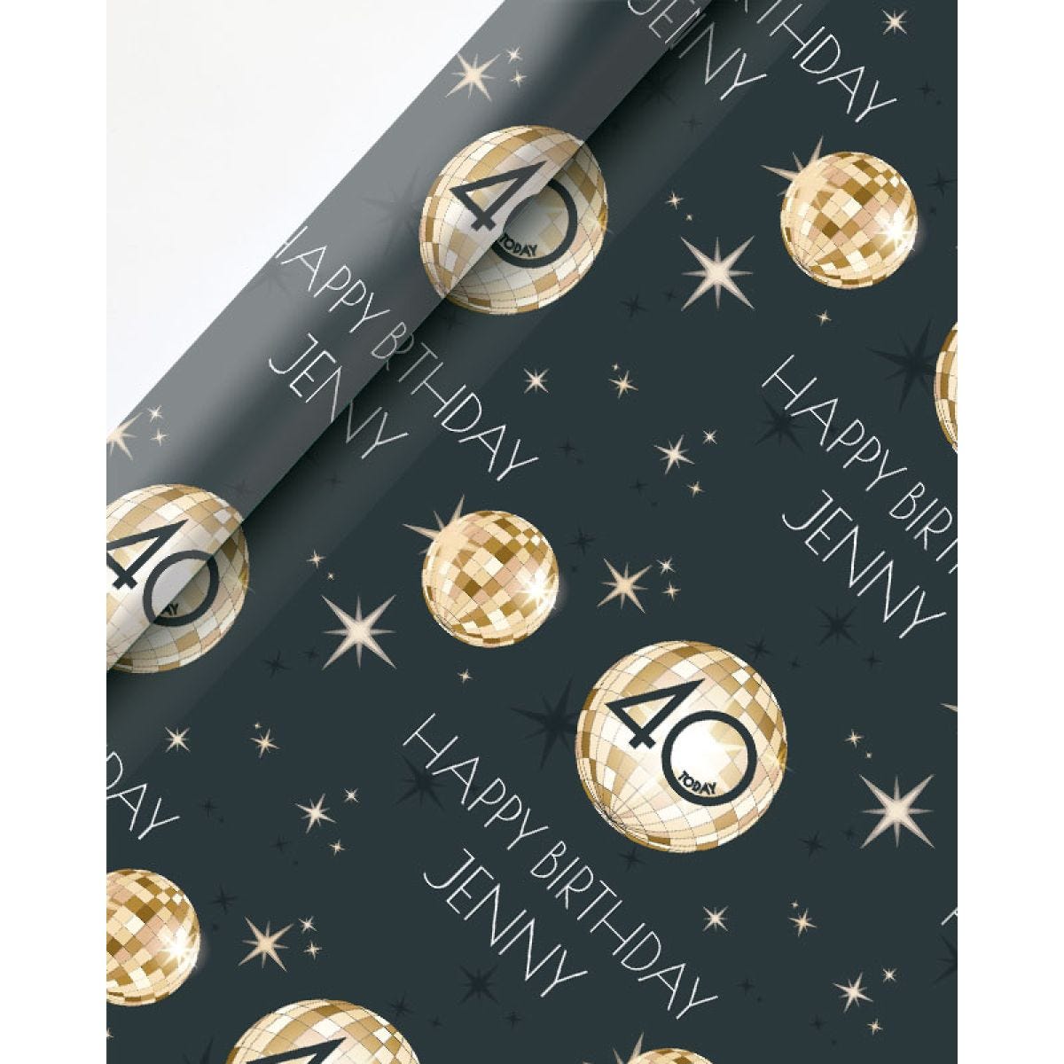 Black & Gold Disco Ball 40th Birthday Personalised Wrapping Paper