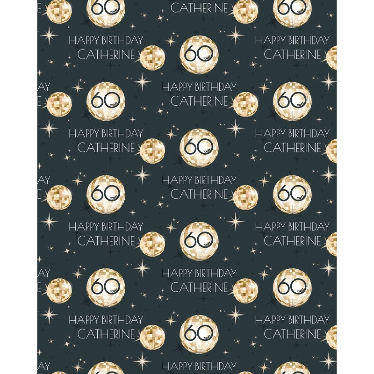 Black & Gold Disco Ball 60th Birthday Personalised Wrapping Paper