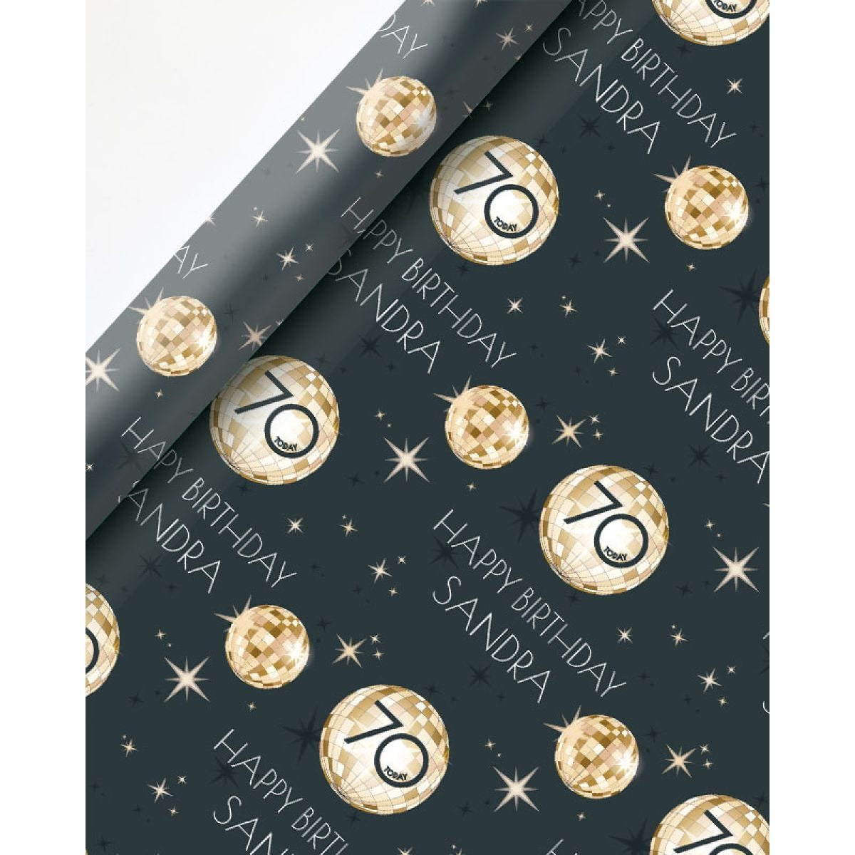 Black & Gold Disco Ball 70th Birthday Personalised Wrapping Paper
