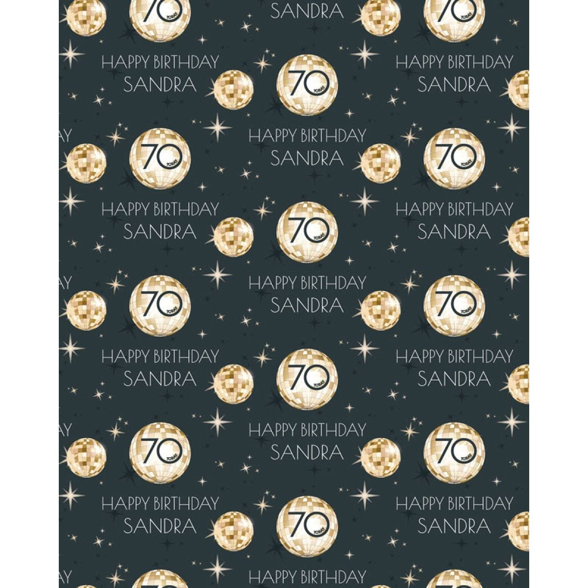 Black & Gold Disco Ball 70th Birthday Personalised Wrapping Paper