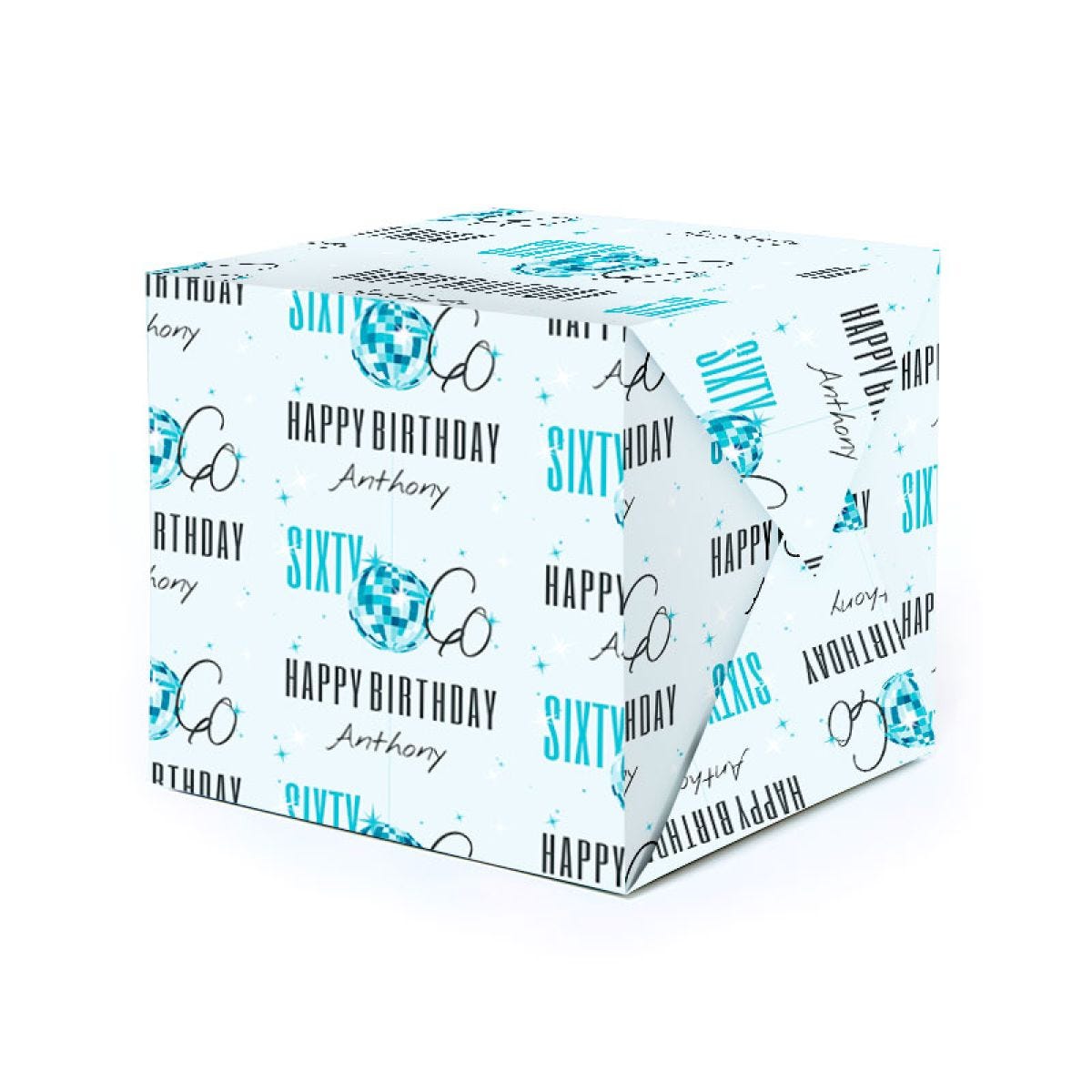 Blue & Silver Disco Ball 60th Birthday Personalised Wrapping Paper