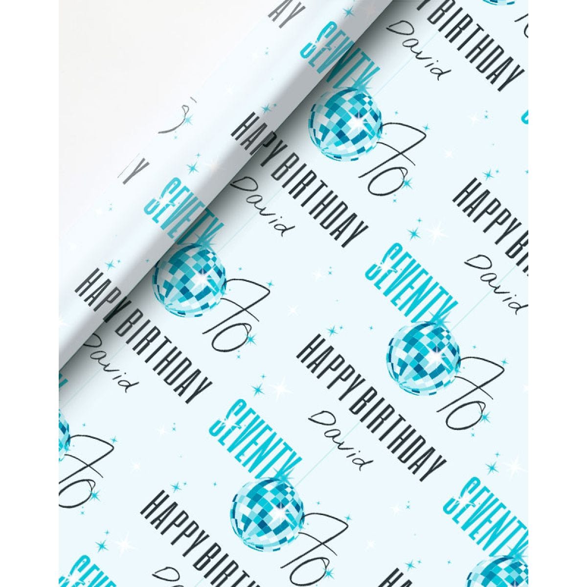 Blue & Silver Disco Ball 70th Birthday Personalised Wrapping Paper