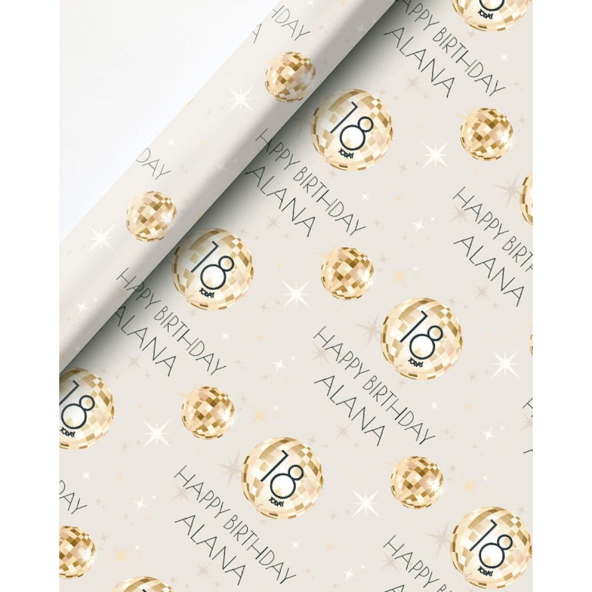 Cream & Gold Disco Ball 18th Birthday Personalised Wrapping Paper