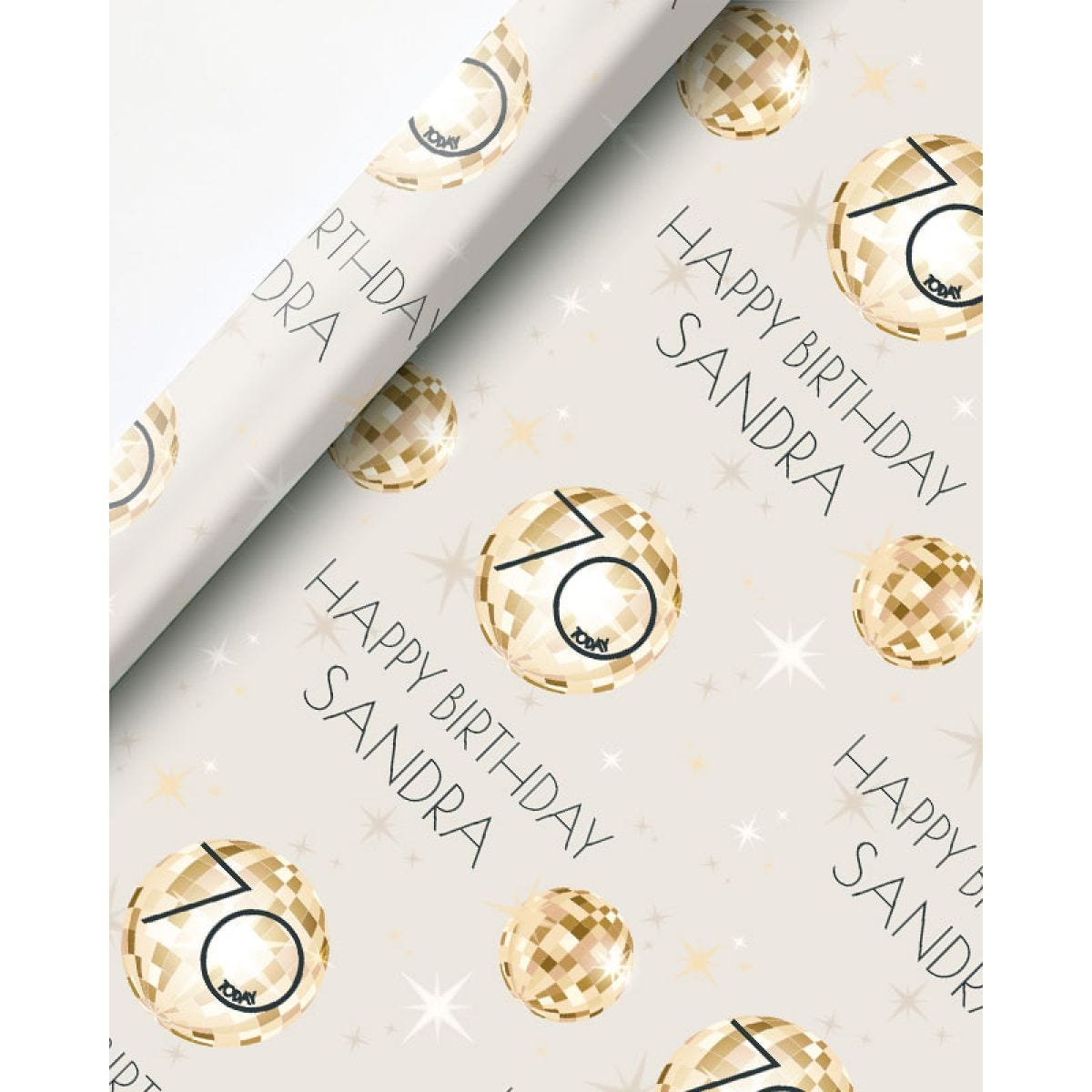 Cream & Gold Disco Ball 70th Birthday Personalised Wrapping Paper