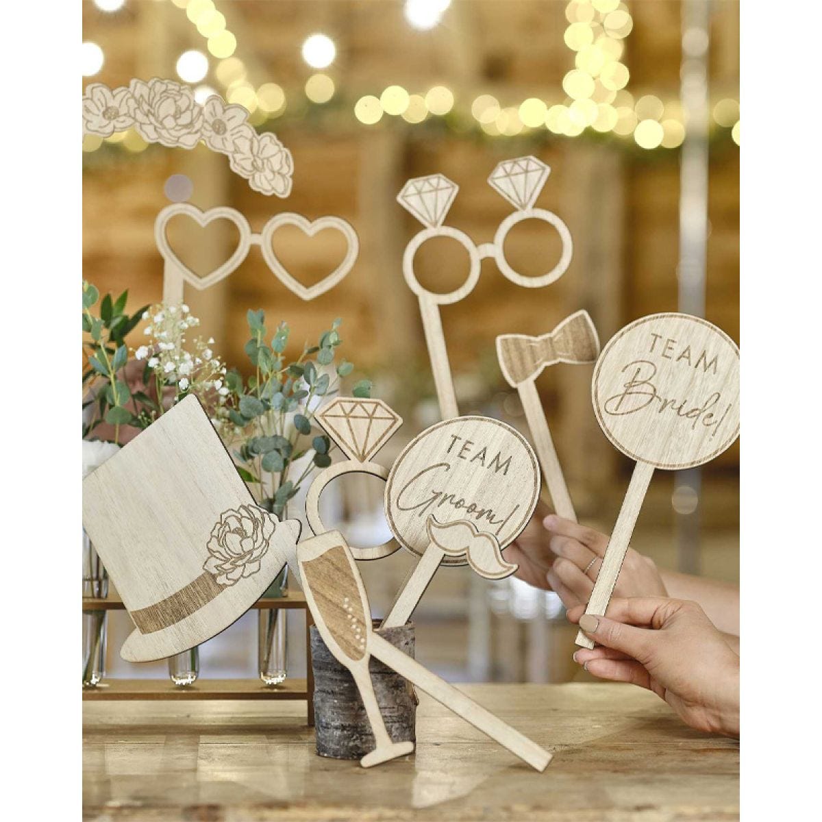 Rustic Romance Wooden Photo Booth Props (10pk)